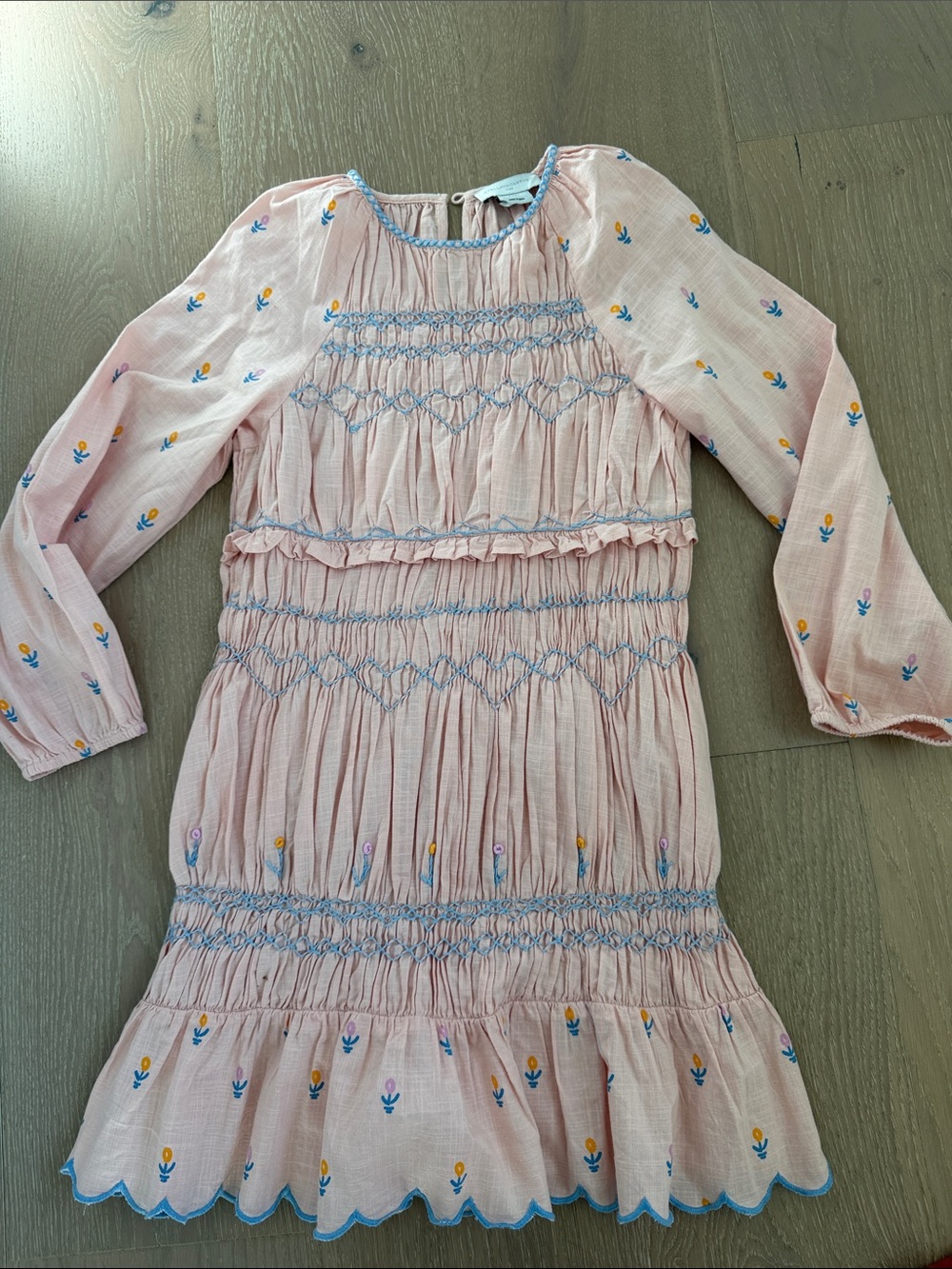 Stella McCartney Kids Pink Long-Sleeve Smocked Floral Dress